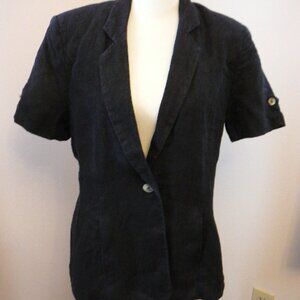 Harve Benard by Benard Holtzman Black Linen Button Lined Jacket Blazer-Size 10